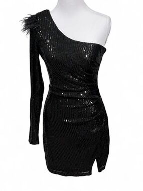 Windsor Black One-Shoulder Sequin Mini Dress